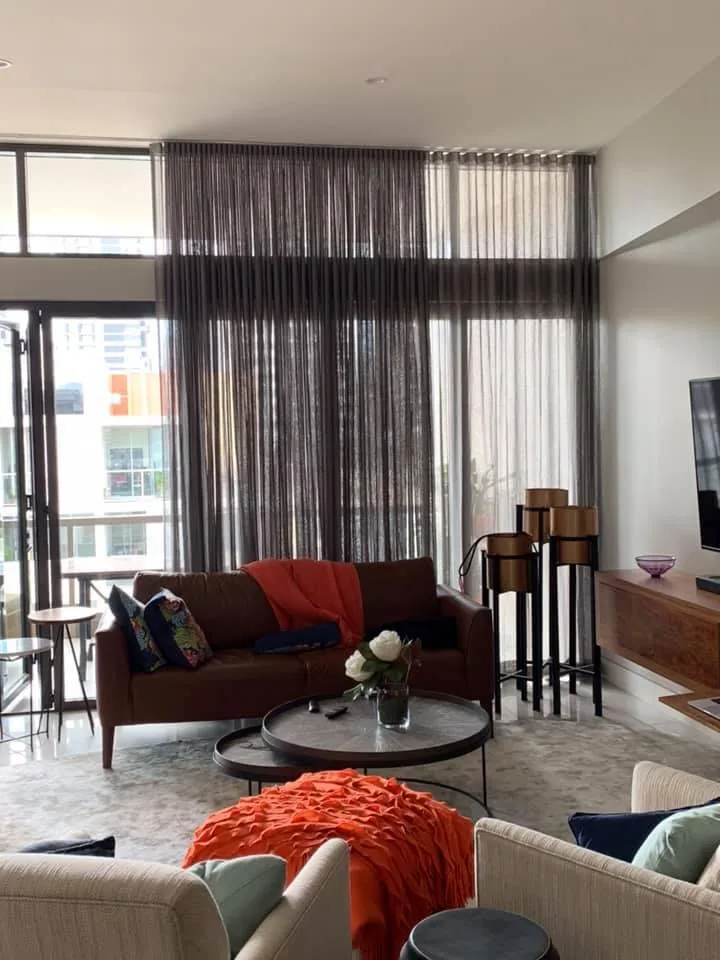 Living room curtains by Studio Curtains & Blinds, Brisbane